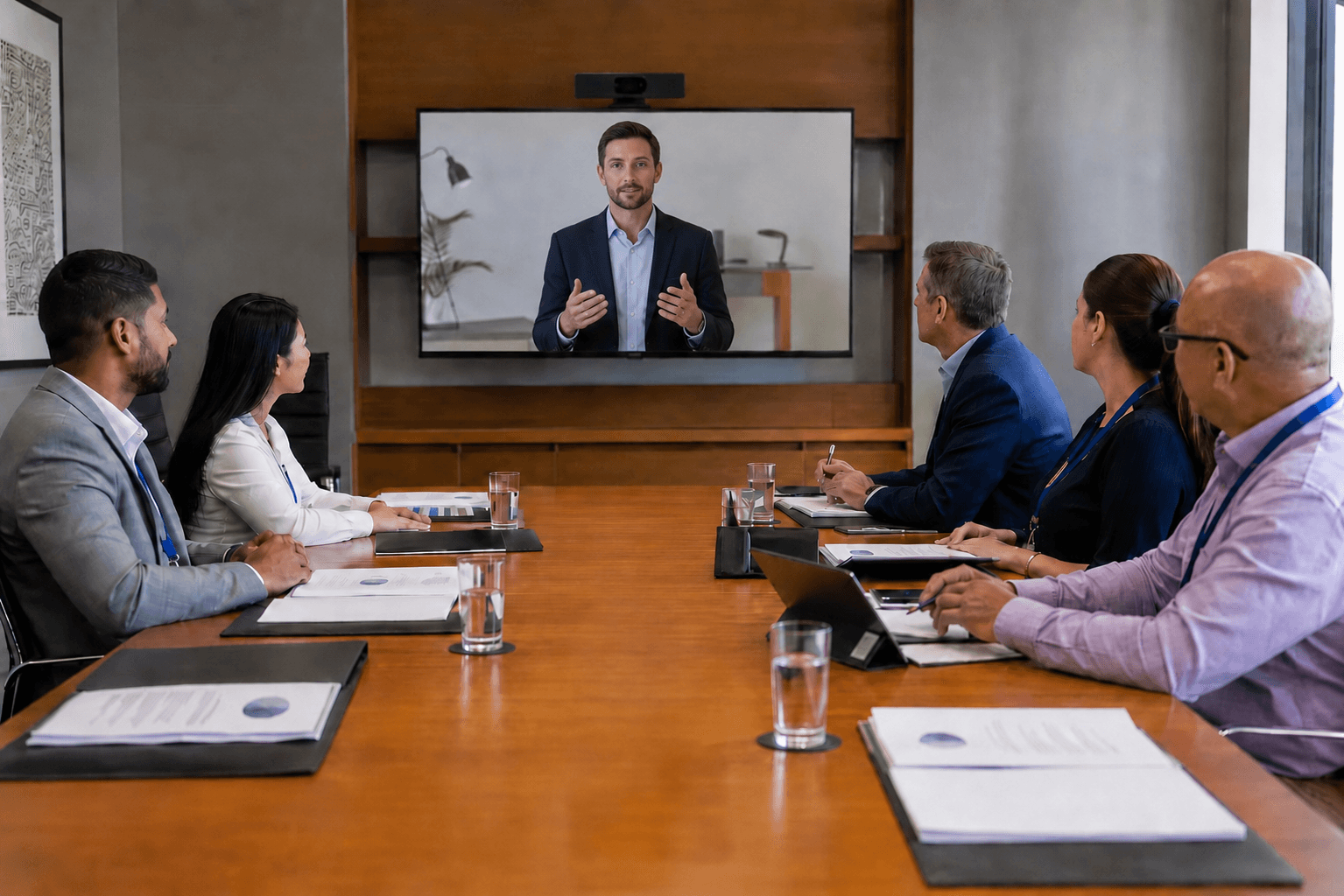 Association leaders undertaking online PR training in a boardroom